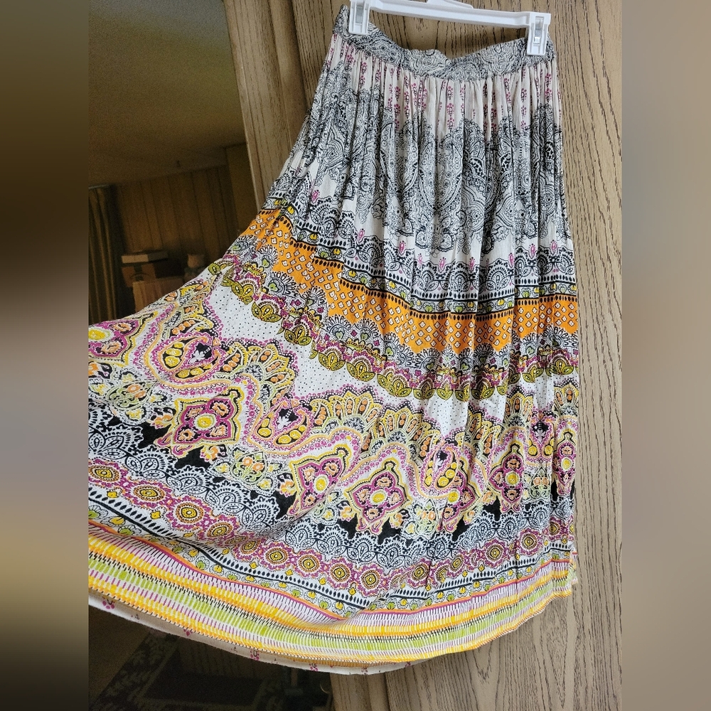 VTG Y2K Maxi Skirt India Eastern Print Festival Fairy Gypsy Boho Floral Flowy M - Picture 2 of 11